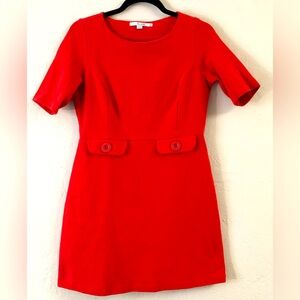 Boden 60’s Style Stretch Mini Dress Petite 8 Red Orange Retro Vintage St…